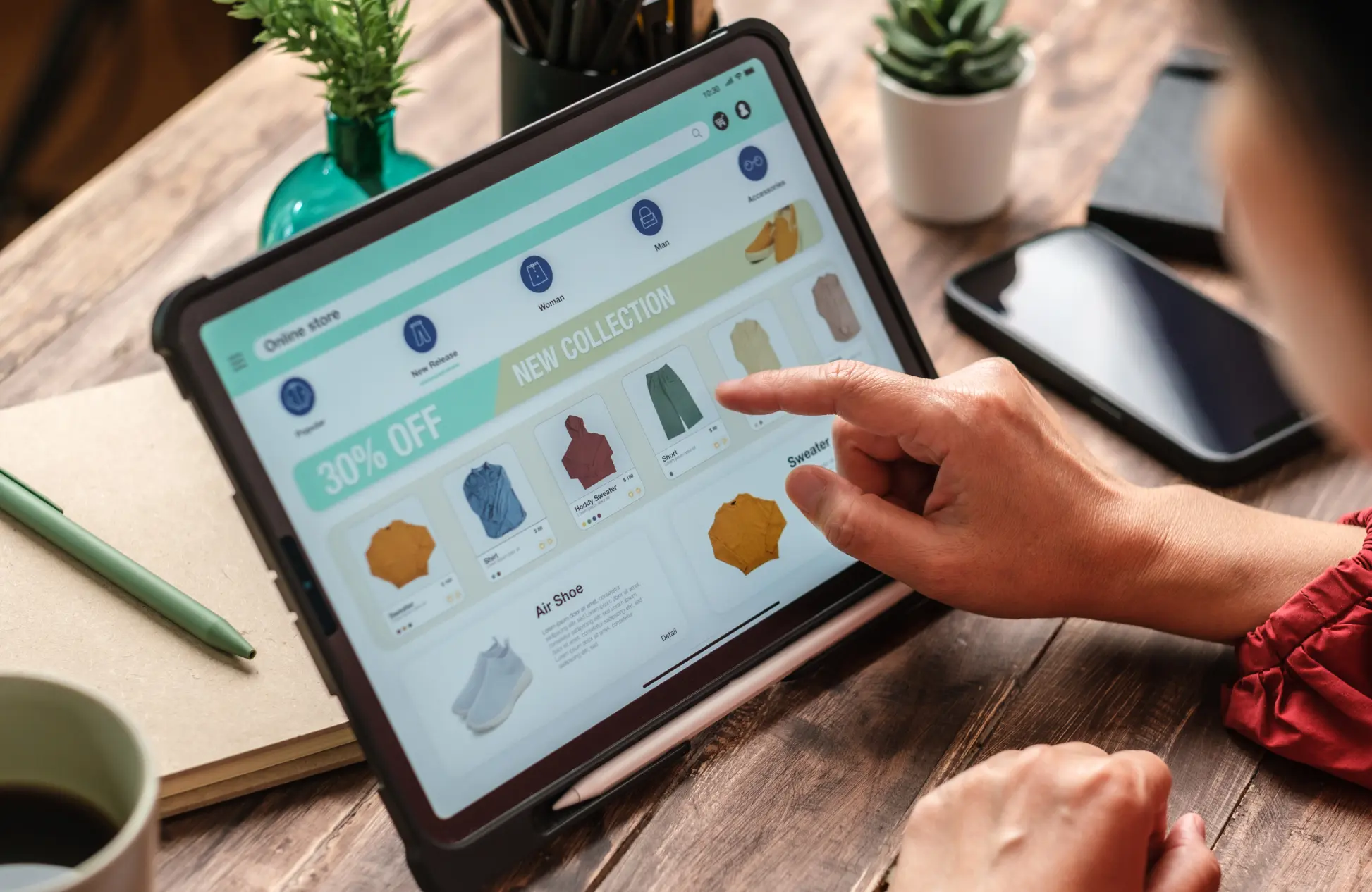 Close up woman hand-using a ecommerce platform